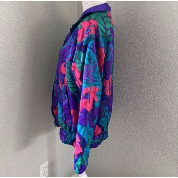 Joan Walters 90’s Vintage Purple Floral Reversible Windbreaker Jacket Size S - Picture 3 of 8